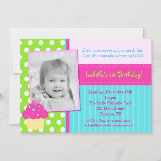 ケーキの飾り付きバースデーパーティー招待状 招待状 (正面)