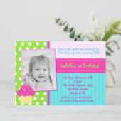 ケーキの飾り付きバースデーパーティー招待状 招待状 (スタンド正面)