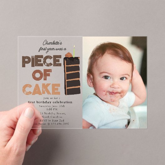 ケーキの1枚 1歳の誕生日フォト アクリル招待状 (インサイチュ (ポータブル))