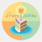 ケーキの30thバースデースライスのステッカー ラウンドシール (正面)