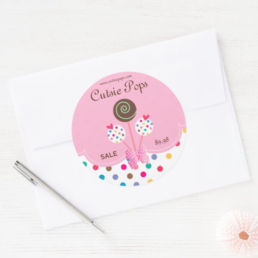 ケーキはステッカーのベーカリーのかわいい点のピンクのミントをぽんと鳴らします ラウンドシール (封筒)