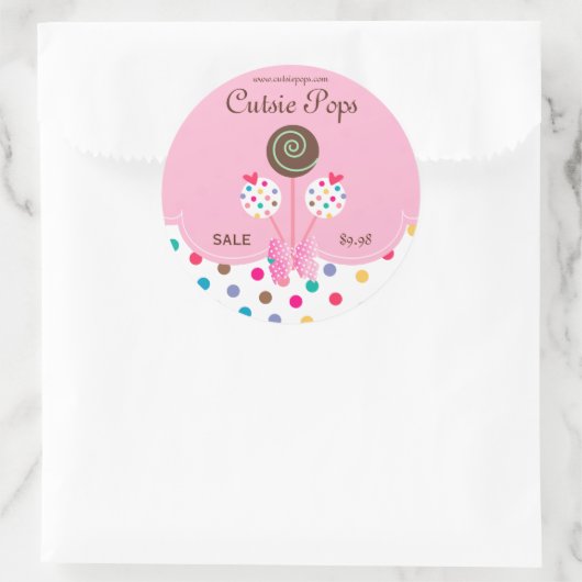 ケーキはステッカーのベーカリーのかわいい点のピンクのミントをぽんと鳴らします ラウンドシール (バッグ)