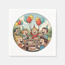 ケーキやソーダ、風船を楽しむ子供たち