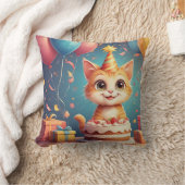 ケーキや風船で飾りつけたかわいいパーティー猫 クッション (ブランケット)