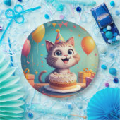 ケーキや風船で飾りつけたかわいいパーティー猫 ペーパープレート (パーティー)