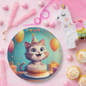 ケーキや風船で飾りつけたかわいいパーティー猫 ペーパープレート (パーティー)