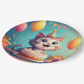 ケーキや風船で飾りつけたかわいいパーティー猫 ペーパープレート (アングル)