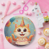 ケーキや風船で飾りつけたかわいいパーティー猫 ペーパープレート (パーティー)