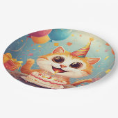 ケーキや風船で飾りつけたかわいいパーティー猫 ペーパープレート (アングル)