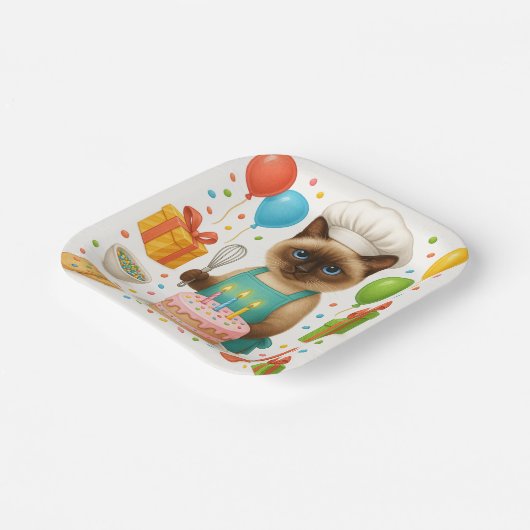 ケーキをテーマにした猫の誕生日パーティー ペーパープレート (傾斜あり)