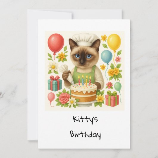 ケーキをテーマにした猫の誕生日パーティー 招待状 (正面)