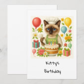 ケーキをテーマにした猫の誕生日パーティー 招待状 (正面/裏面)