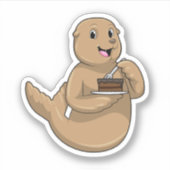 ケーキを持ったアザラシ シール (正面)