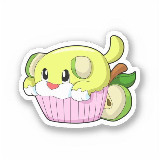 ケーキを持った犬 シール (正面)