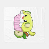 ケーキを持った犬 フリースブランケット (正面(横))