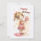 ケーキを持った誕生日の女の子 シーズンカード (正面)