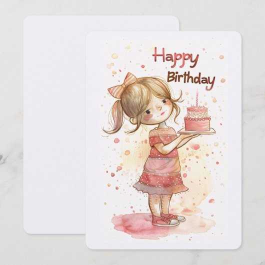 ケーキを持った誕生日の女の子 シーズンカード (正面/裏面)