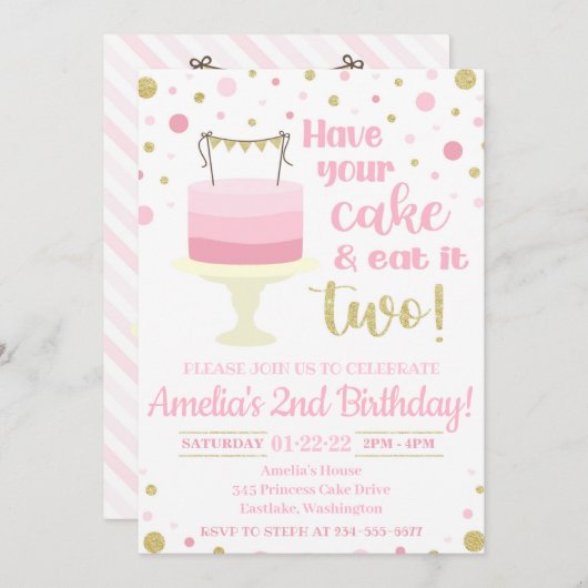 ケーキを持って二食べつの招待状 招待状 (正面/裏面)