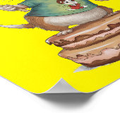 ケーキを持って立っている犬のハッピーバースデー標識 ポスター (角)