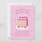 ケーキを持って食べ2歳の誕生日 招待状 (正面)