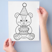 ケーキを持つテディベアのぬりえページ チラシ (手)
