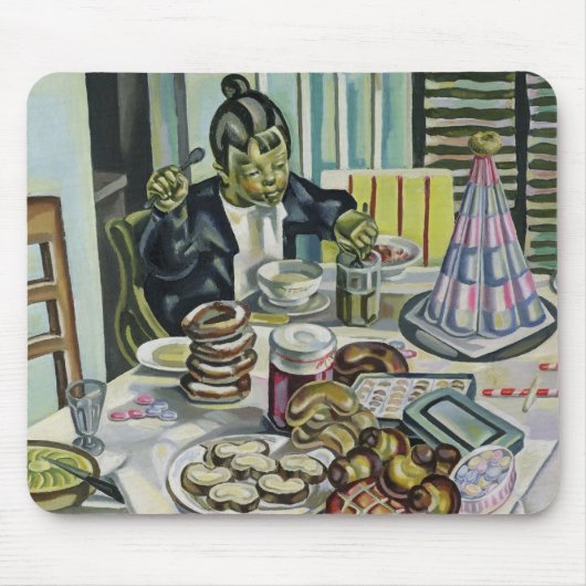 ケーキを持つ子供 マウスパッド (正面)