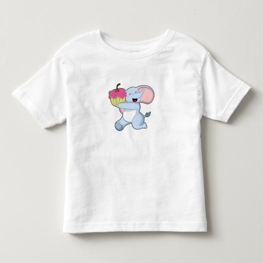 ケーキを持つ象 トドラーTシャツ (正面)