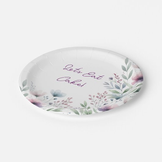 ケーキを食べよう!上品なボタニカル ウェディング ケーキ ペーパープレート (アングル)