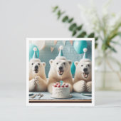 ケーキを食べる北極熊、熊の誕生日招待状 招待状 (スタンド正面)