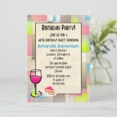 ケーキアンドカクテル幾何デザイン誕生日 招待状 (スタンド正面)