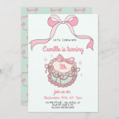 ケーキアンドボウコケット誕生日招待状 招待状 (正面/裏面)