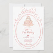 ケーキアンドボウフレーム誕生日招待状 招待状 (正面)