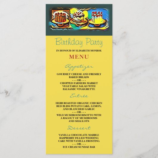 ケーキアートジャズ誕生日パーティーメニュー メニュー (正面)