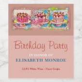 ケーキアートピーチバースデーパーティー ワインラベル (シングルラベル)