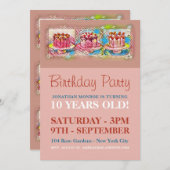 ケーキアートピーチバースデーパーティー 招待状 (正面/裏面)