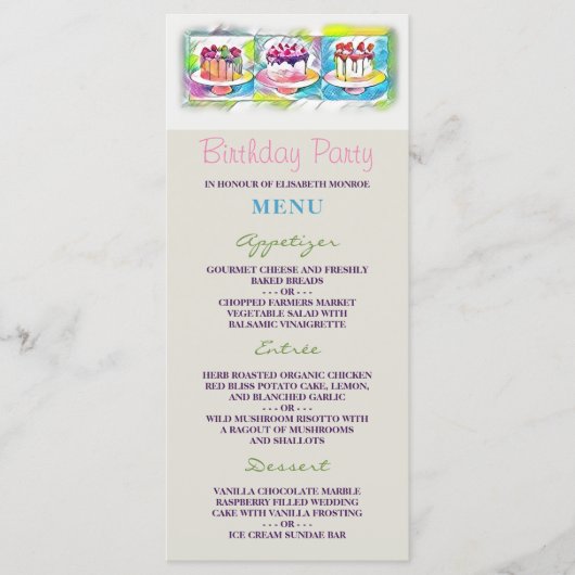 ケーキアート誕生日パーティーメニュー メニュー (正面)