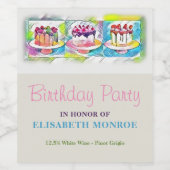 ケーキアート誕生日パーティー ワインラベル (シングルラベル)