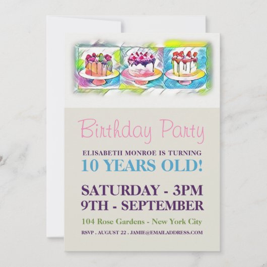ケーキアート誕生日パーティー 招待状 (正面)
