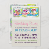 ケーキアート誕生日パーティー 招待状 (正面/裏面)