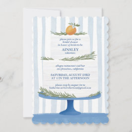 ケーキイタリアンーブルーストライプのブライダルシャワー招待状 招待状