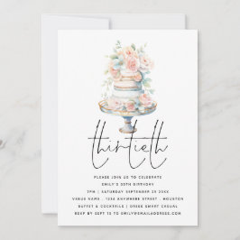 ケーキエレガントほこりっぽいピンク桃の台本30歳の誕生日 招待状