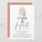 ケーキエレガントダスティピンク桃スクリプト50誕生日 招待状 (正面/裏面)