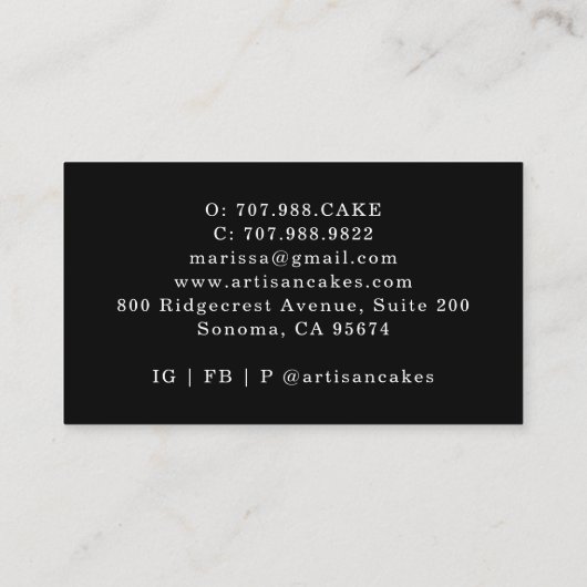 ケーキエレガントパティシシェフベイカービジネスカード 名刺 (裏面)