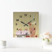 ケーキカクテルスイートデザートさくらんぼレトロヴィンテージ スクエア壁時計 (ホーム)