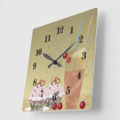 ケーキカクテルスイートデザートさくらんぼレトロヴィンテージ スクエア壁時計 (傾斜)