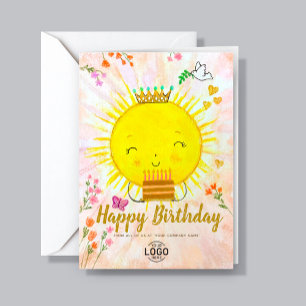 ケーキカスタム付き可愛い笑顔の太陽誕生日 カード