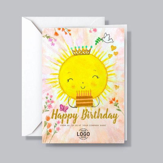 ケーキカスタム付き可愛い笑顔の太陽誕生日 カード