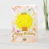ケーキカスタム付き可愛い笑顔の太陽誕生日 カード (正面)