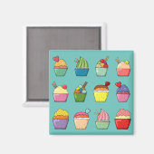 ケーキカラフルとアイスクリームかわいいティール(緑がかった色) マグネット (正面/裏面)