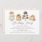 ケーキカラフルカワイエージデザートテーマ誕生日 招待状 (正面/裏面)